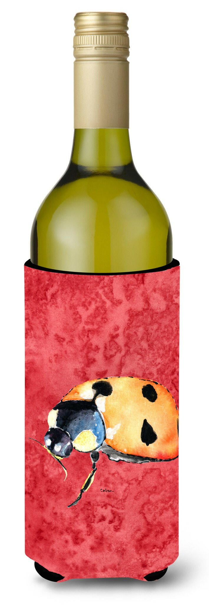 Lady Bug on Red Wine Bottle Beverage Insulator Beverage Insulator Hugger 8869LITERK by Caroline's Treasures