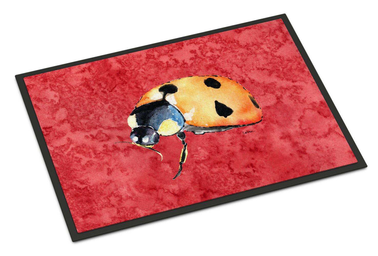Lady Bug on Red Indoor or Outdoor Mat 18x27 Doormat - the-store.com