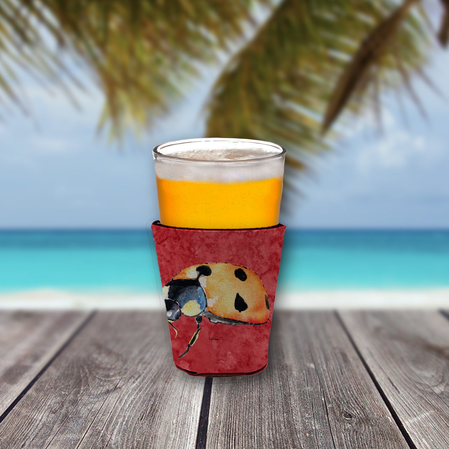 Lady Bug on Red Red Cup Beverage Insulator Hugger