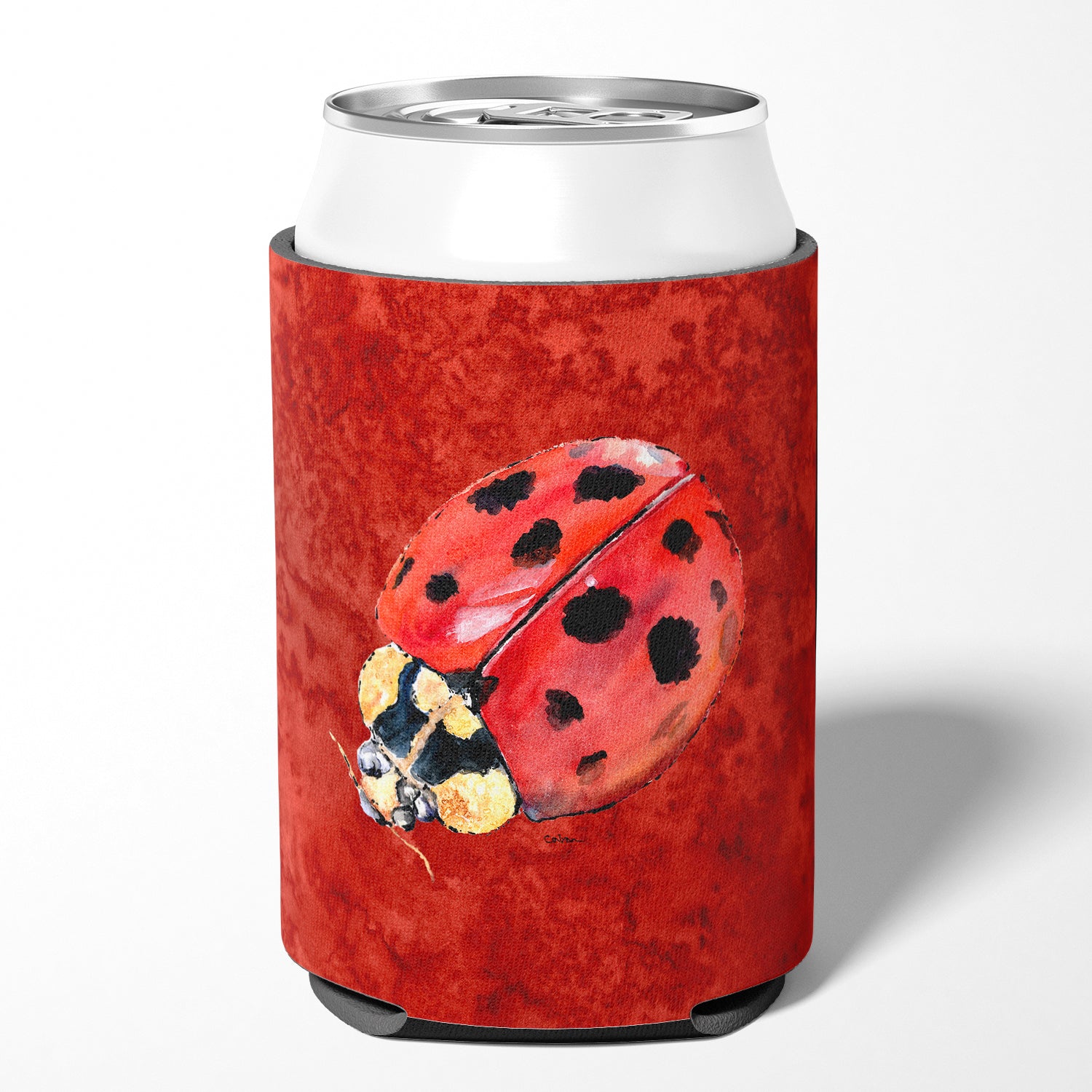 Lady Bug sur une canette rouge foncé ou une bouteille isolante de boisson Hugger