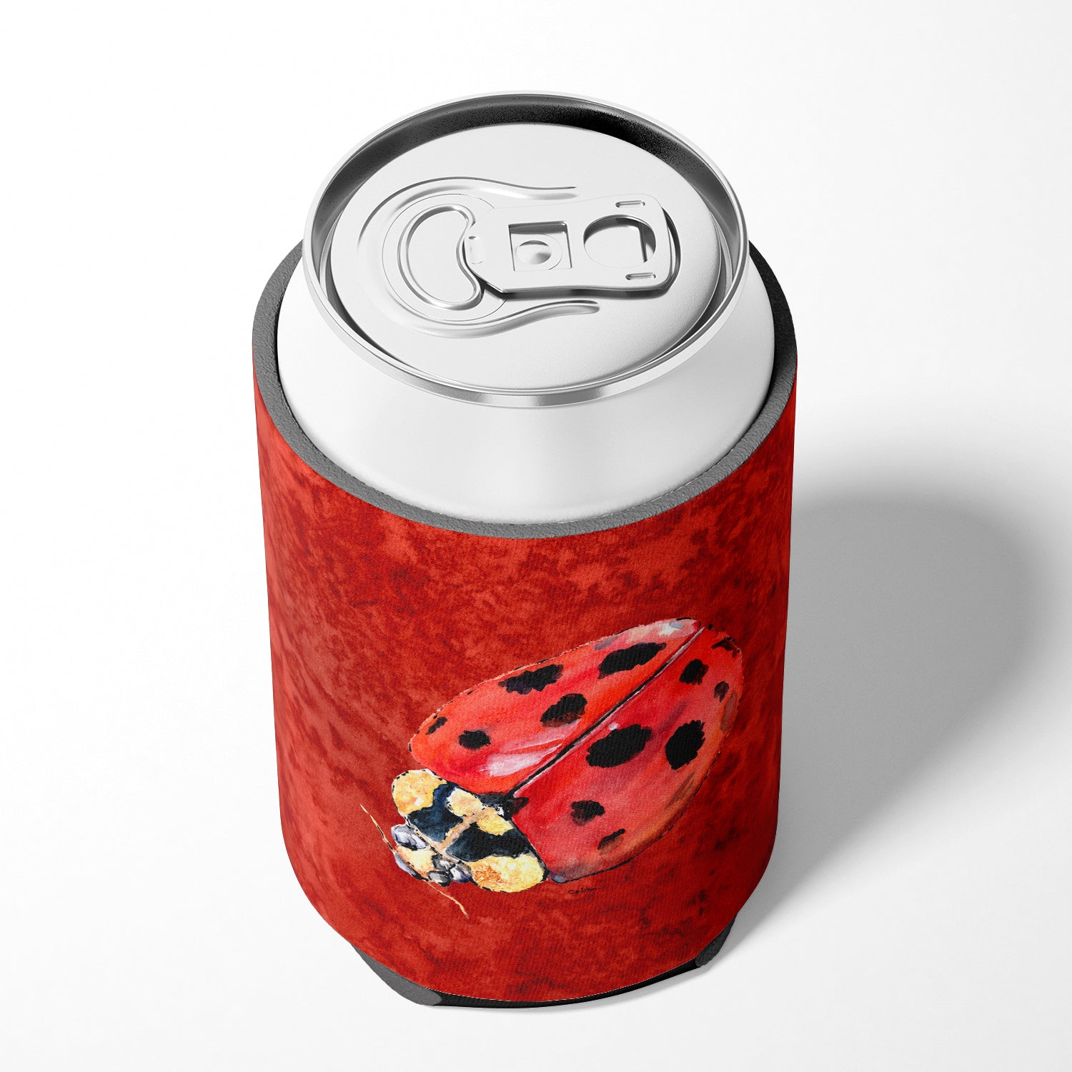 Lady Bug on Deep Red Can or Bottle Beverage Insulator Hugger
