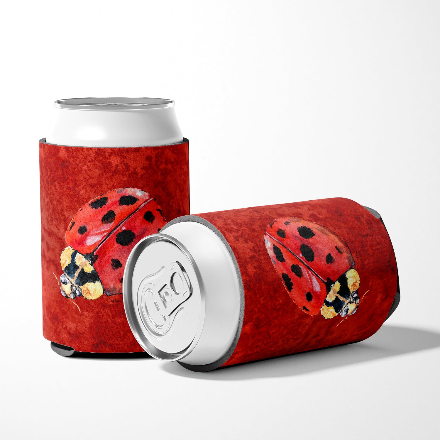 Lady Bug on Deep Red Can or Bottle Beverage Insulator Hugger.