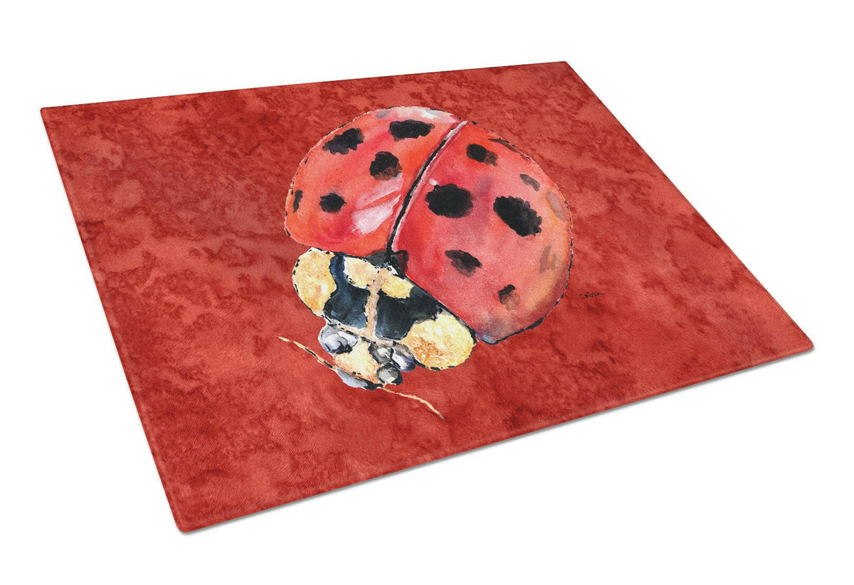 Lady Bug on Deep Red Glass Cutting Board Large by Caroline&#39;s Treasures
