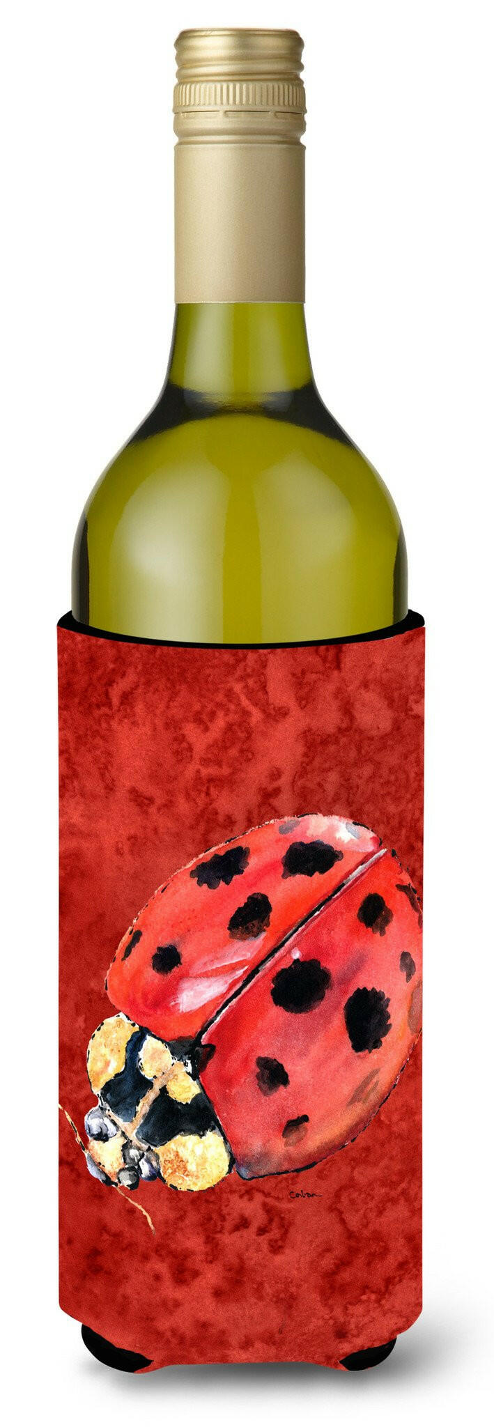 Lady Bug on Deep Red Wine Bottle Beverage Insulator Beverage Insulator Hugger by Caroline's Treasures