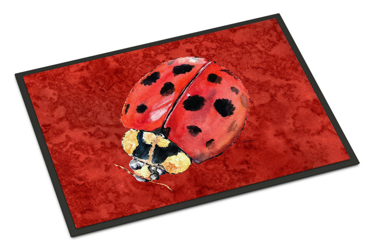 Lady Bug on Deep Red Indoor or Outdoor Mat 18x27 Doormat - the-store.com
