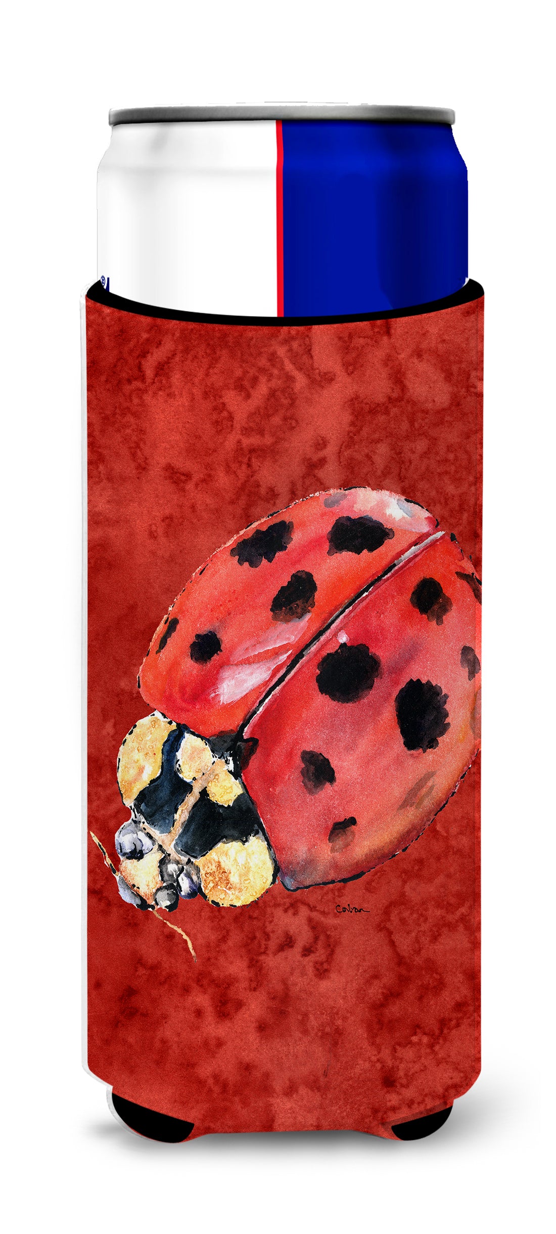 Lady Bug on Deep Red Ultra Beverage Insulators for slim cans 8870MUK.