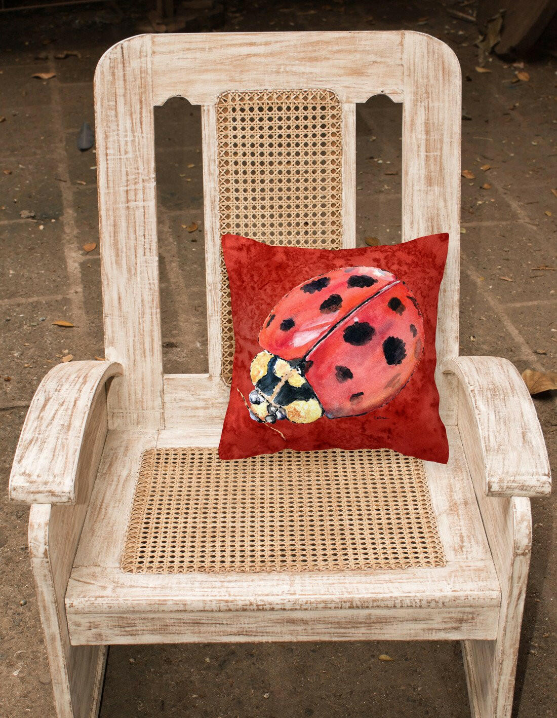 Lady Bug on Deep Red   Canvas Fabric Decorative Pillow - the-store.com