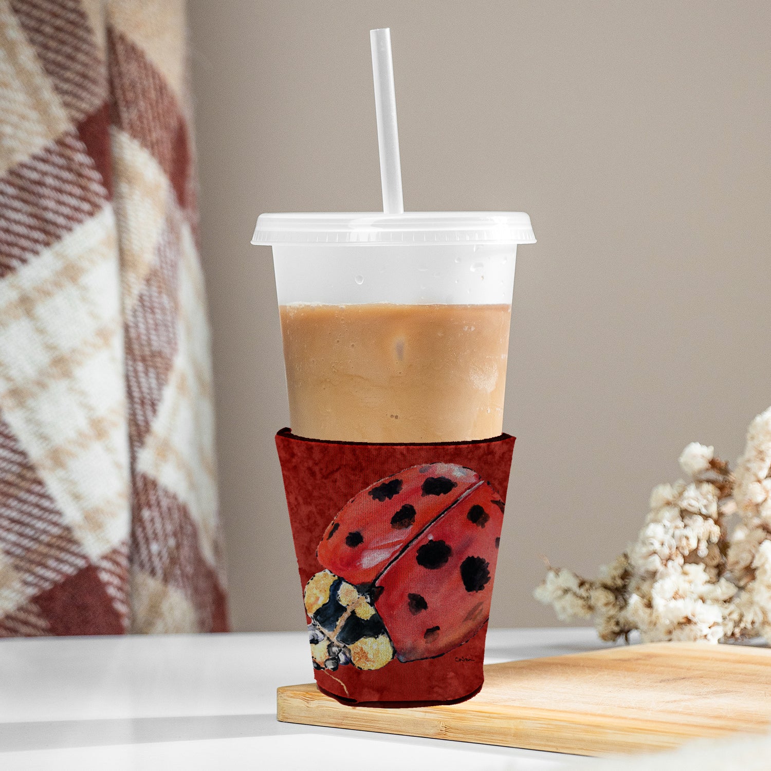 Lady Bug on Deep Red Red Cup Beverage Insulator Hugger  the-store.com.