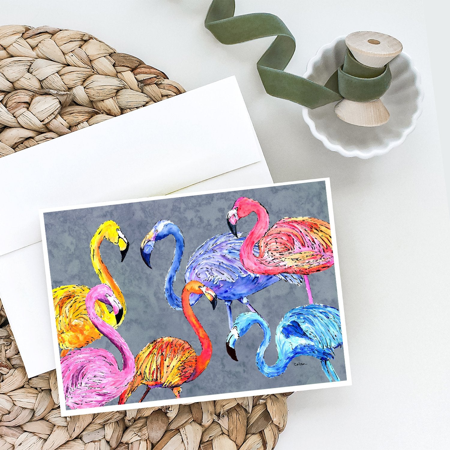 Flamingo Six Senses Greeting Cards and Envelopes Pack of 8 - the-store.com