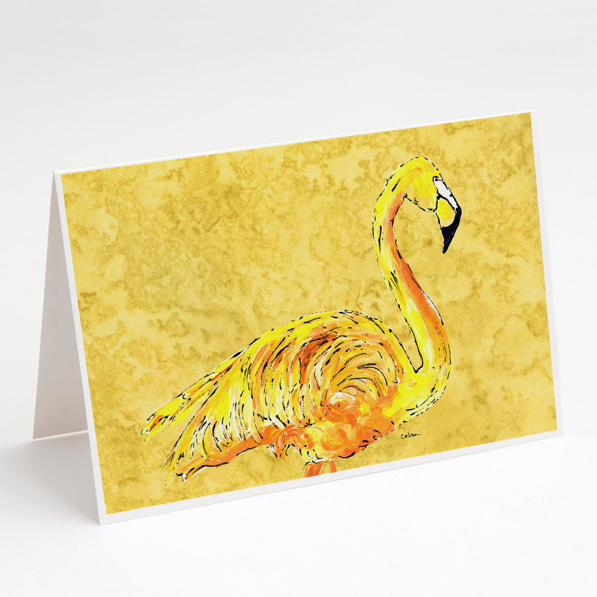 Buy this Flamingo on Yellow Greeting Cards and Envelopes Pack of 8