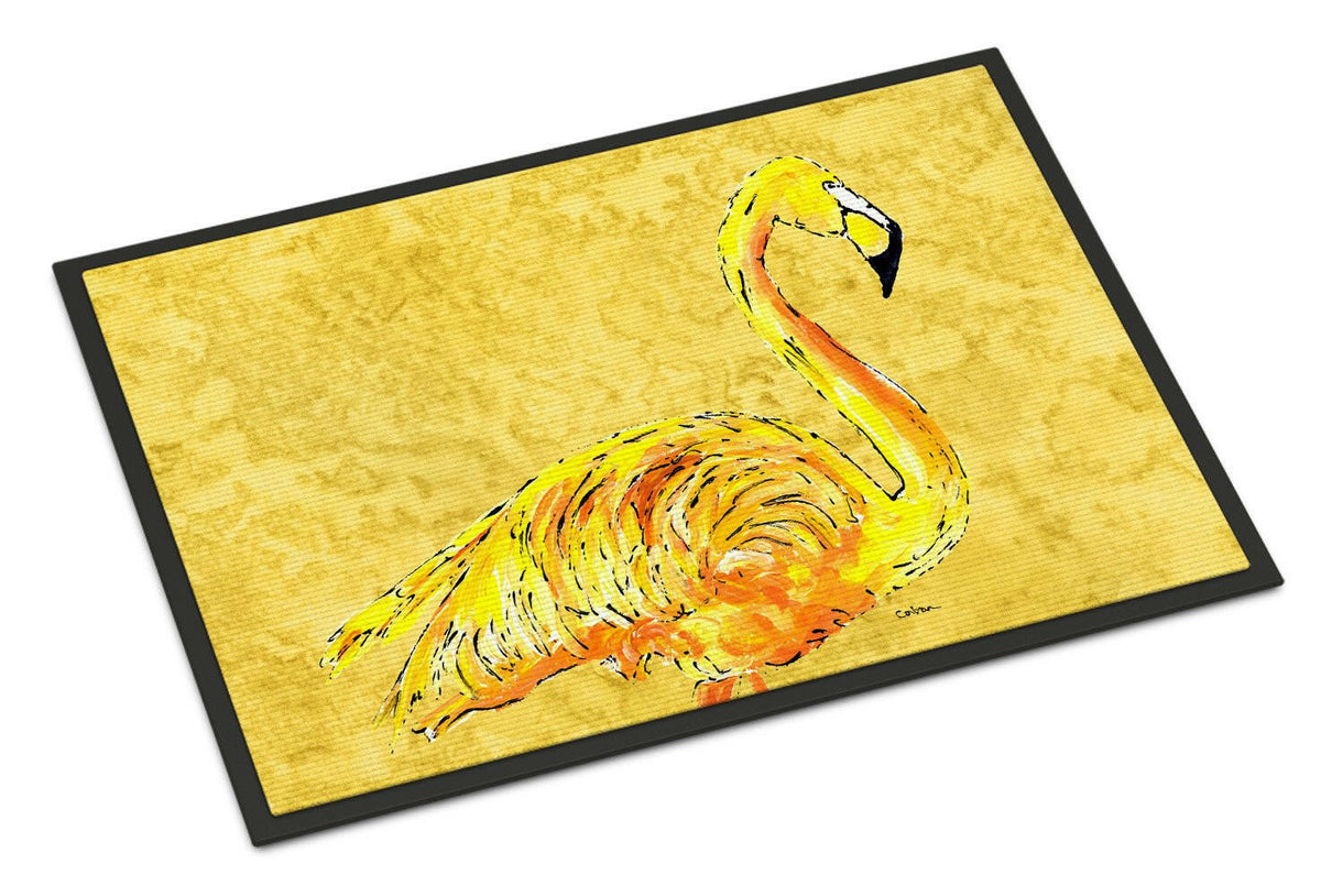 Flamingo on Yellow Indoor or Outdoor Mat 24x36 Doormat - the-store.com