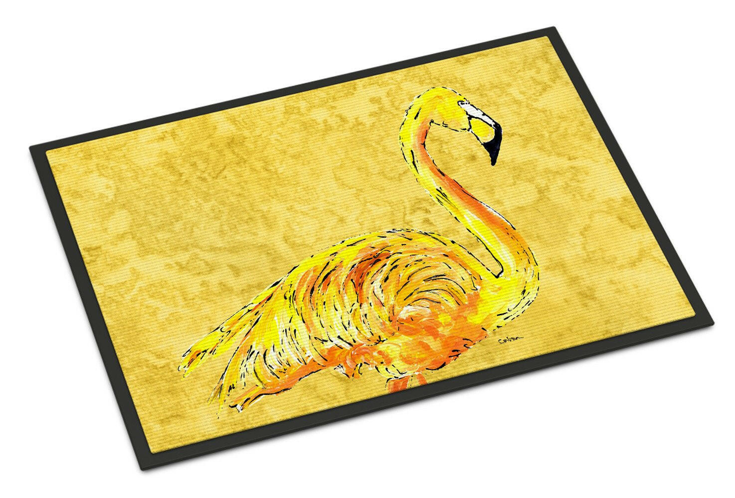 Flamingo on Yellow Indoor or Outdoor Mat 18x27 Doormat - the-store.com