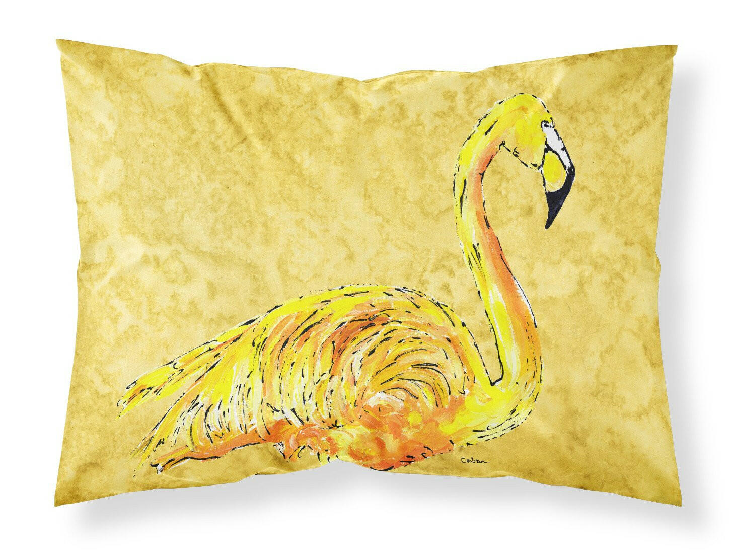 Flamingo on Yellow Moisture wicking Fabric standard pillowcase by Caroline's Treasures
