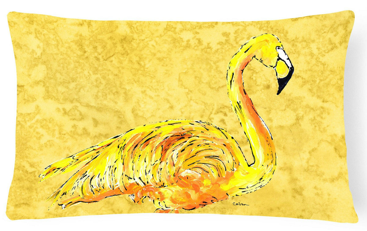 Flamingo on Yellow   Canvas Fabric Decorative Pillow by Caroline&#39;s Treasures