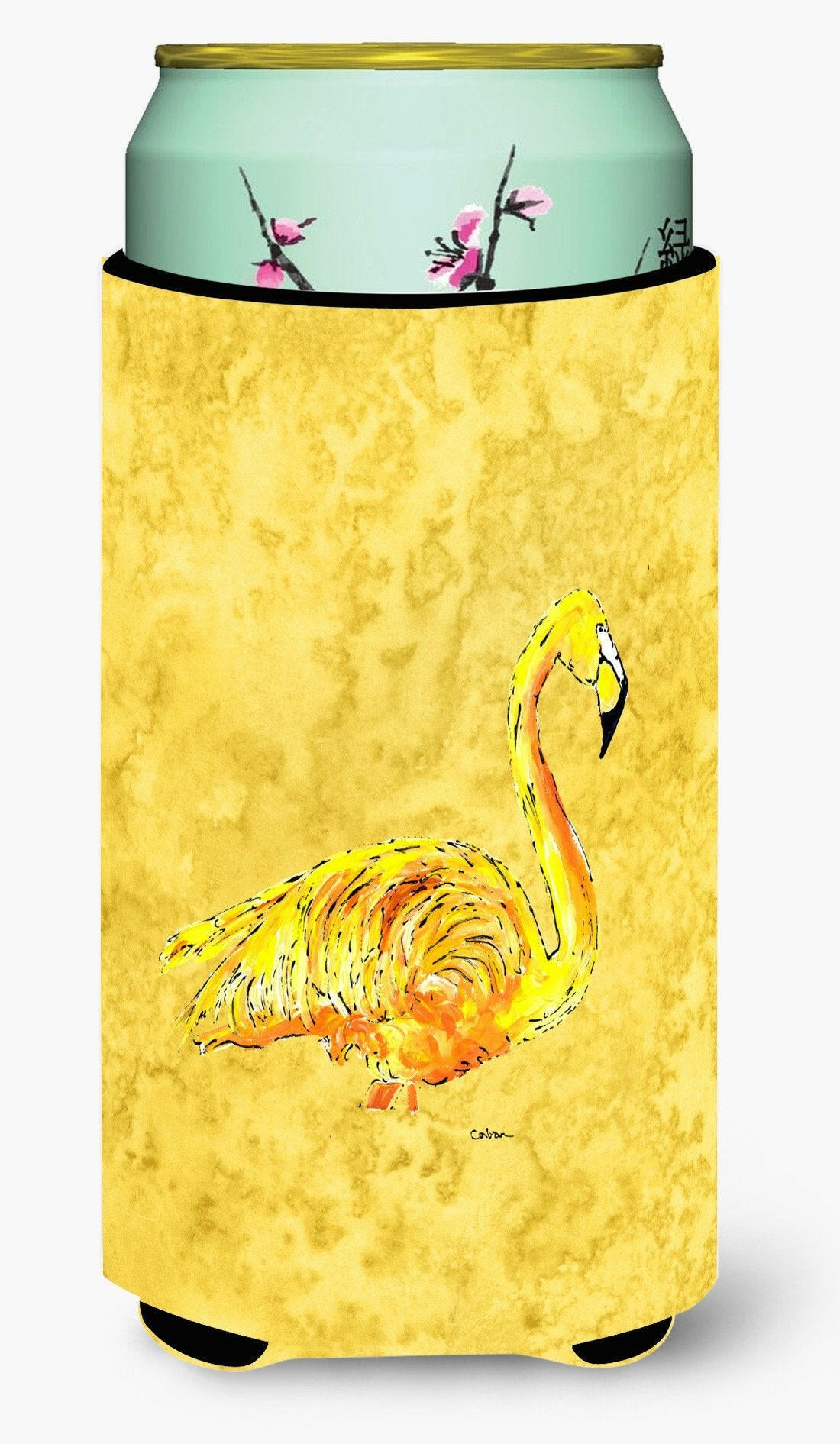 Flamingo on Yellow  Tall Boy Beverage Insulator Beverage Insulator Hugger by Caroline's Treasures