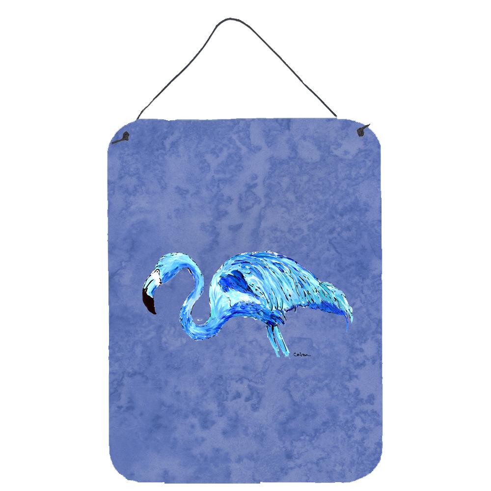 Flamingo On Slate Blue Aluminium Metal Wall or Door Hanging Prints by Caroline&#39;s Treasures