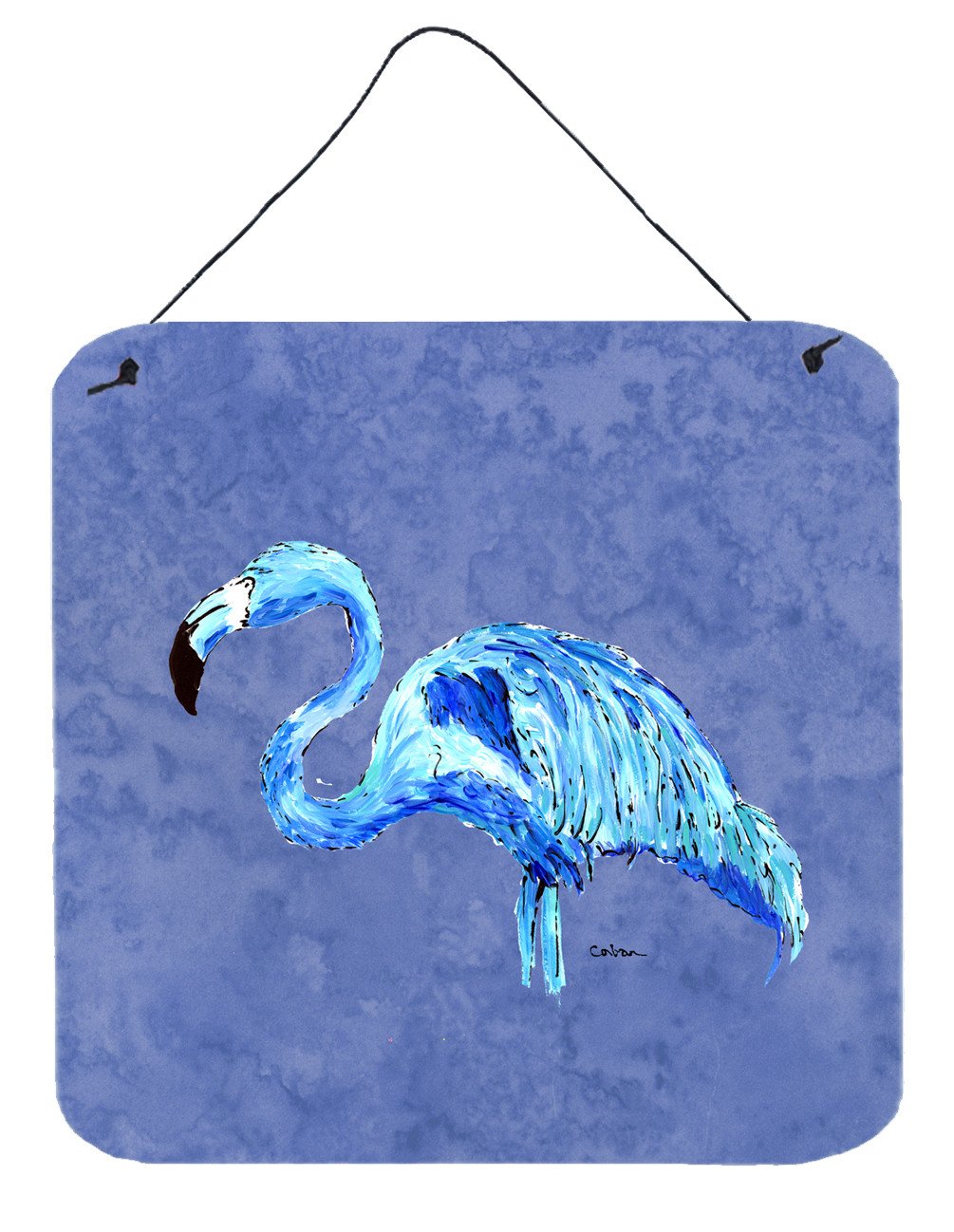 Flamingo On Slate Blue Aluminium Metal Wall or Door Hanging Prints by Caroline's Treasures