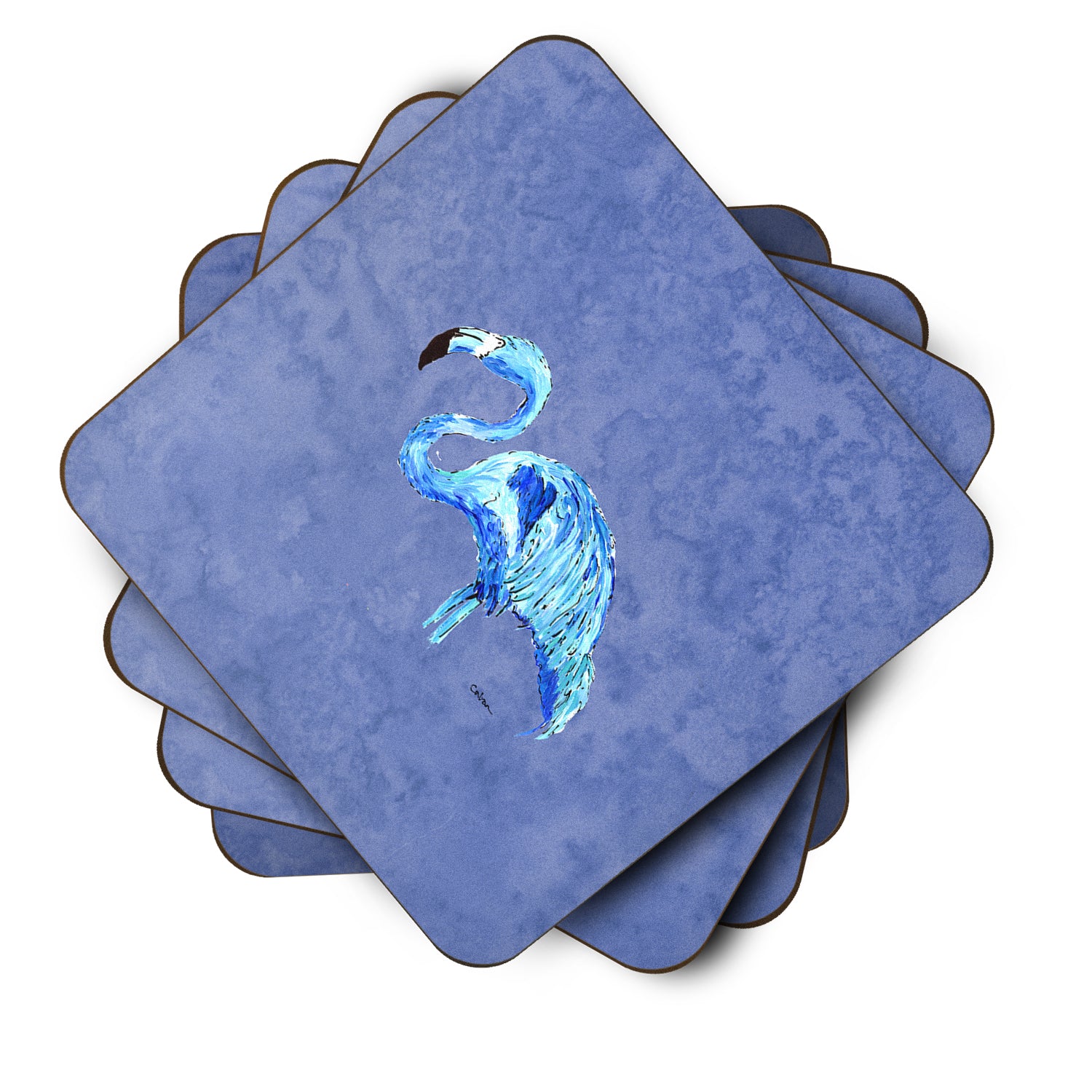 Set of 4 Flamingo On Slate Blue Foam Coasters - the-store.com
