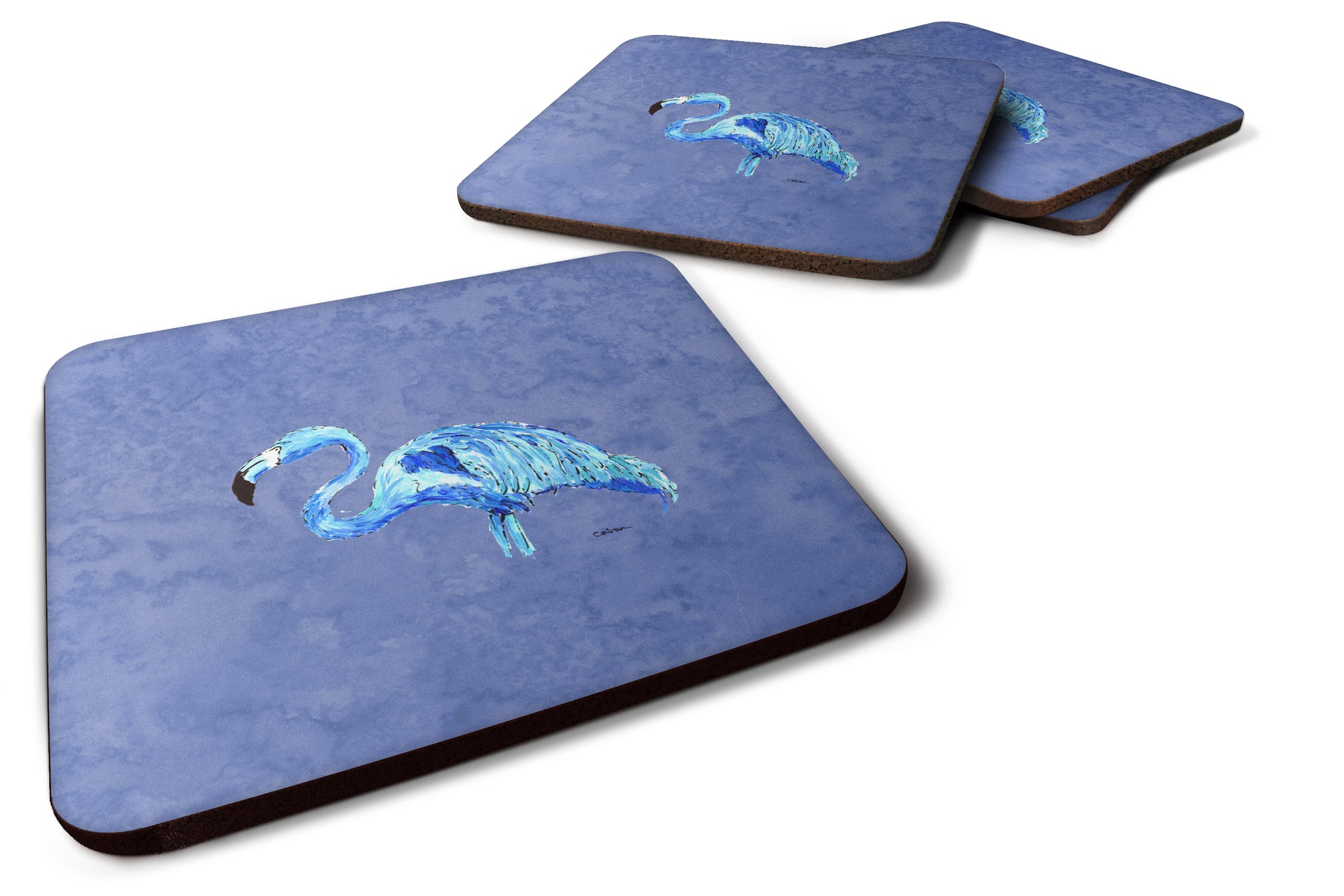 Set of 4 Flamingo On Slate Blue Foam Coasters - the-store.com