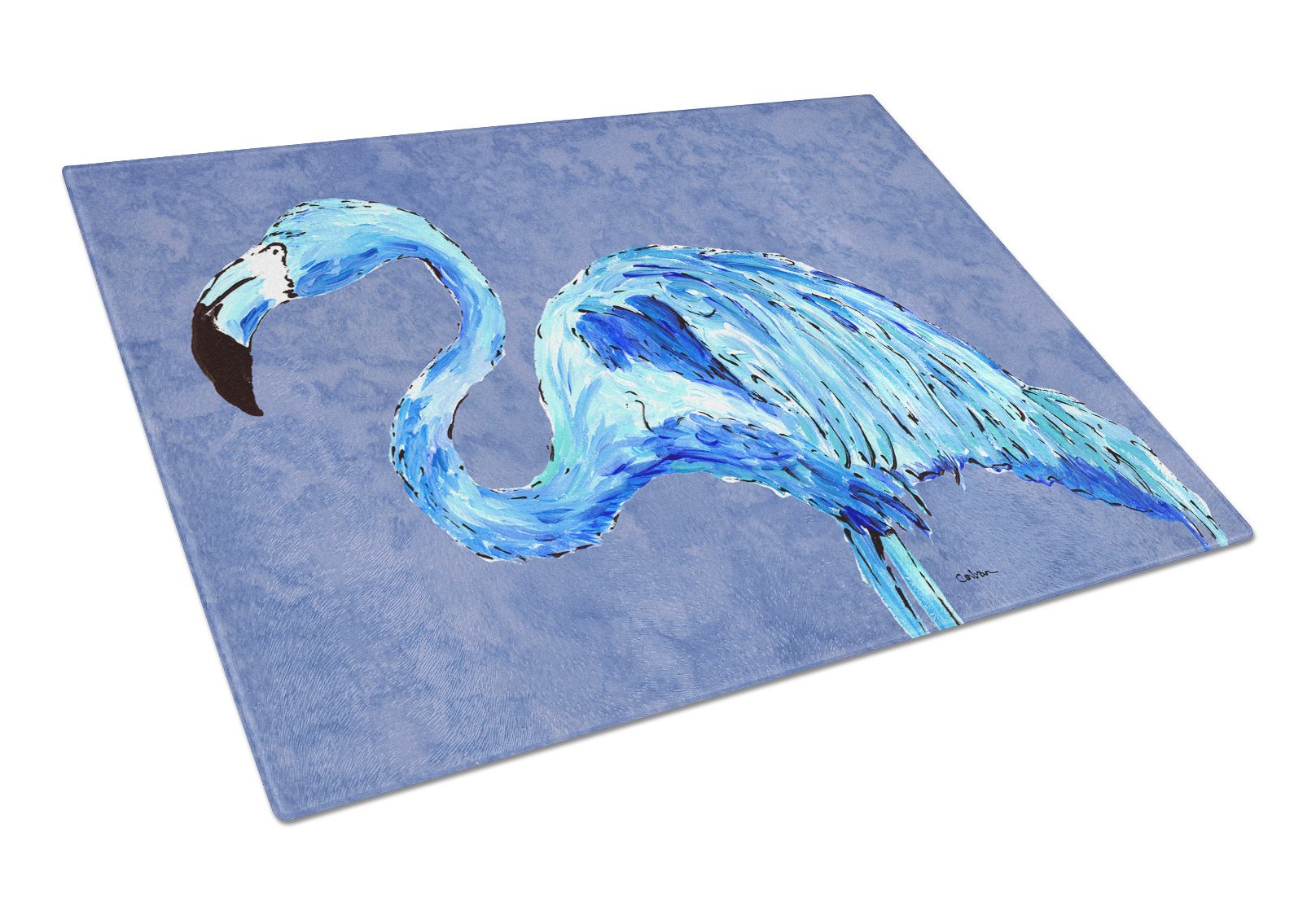 Flamingo On Slate Blue Glass Cutting Board Large by Caroline's Treasures