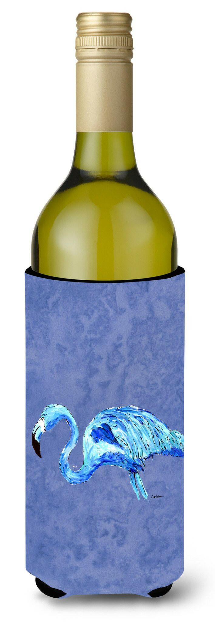 Flamingo On Slate Blue Wine Bottle Beverage Insulator Beverage Insulator Hugger by Caroline&#39;s Treasures