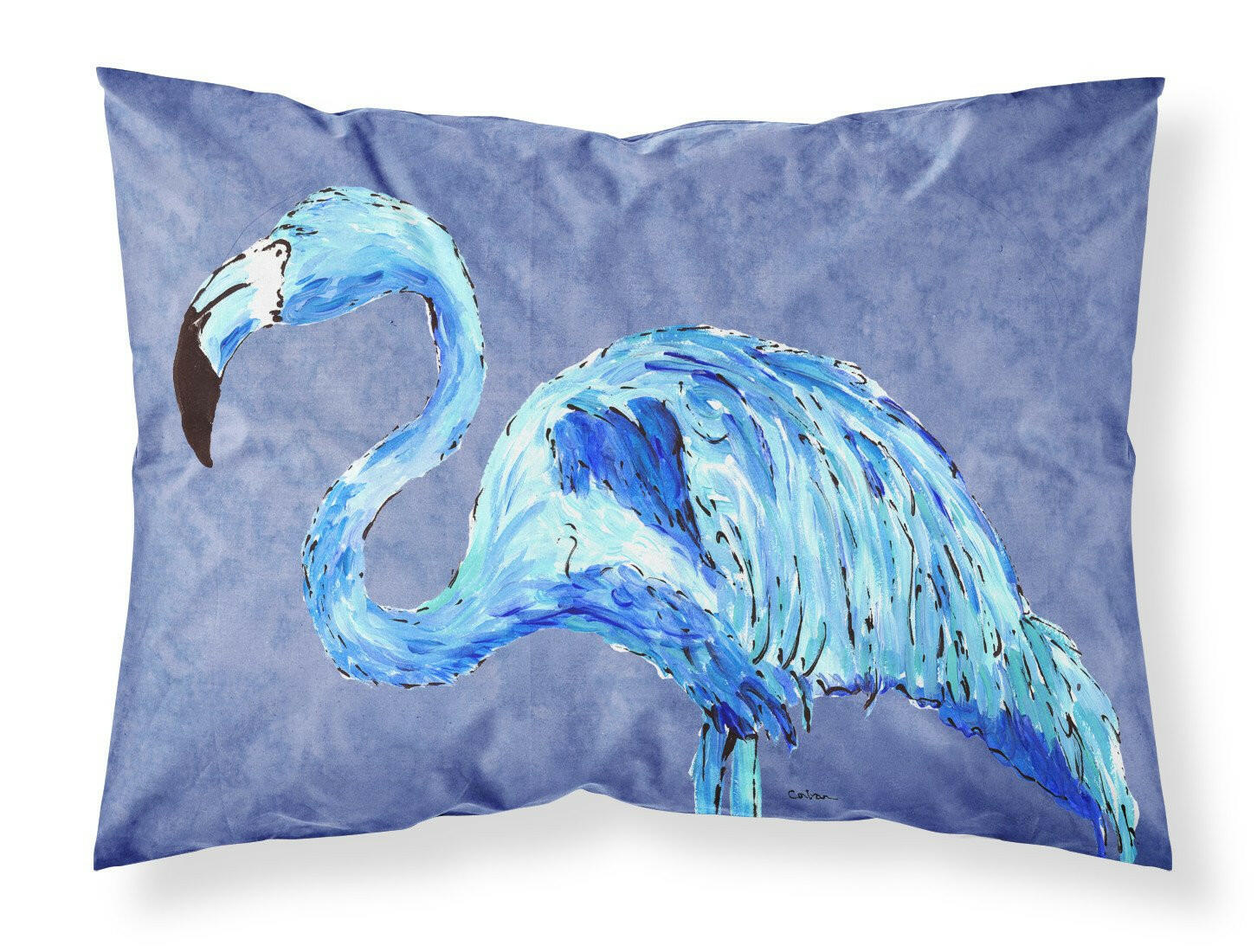 Flamingo On Slate Blue Moisture wicking Fabric standard pillowcase by Caroline's Treasures