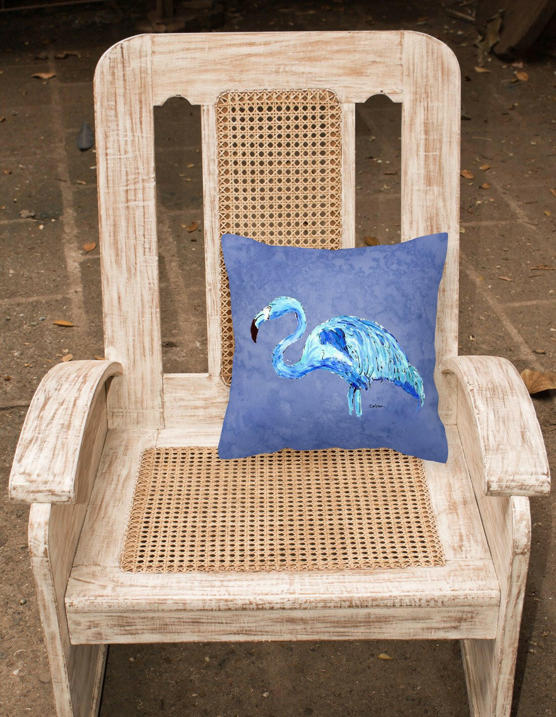 Flamingo On Slate Blue   Canvas Fabric Decorative Pillow - the-store.com