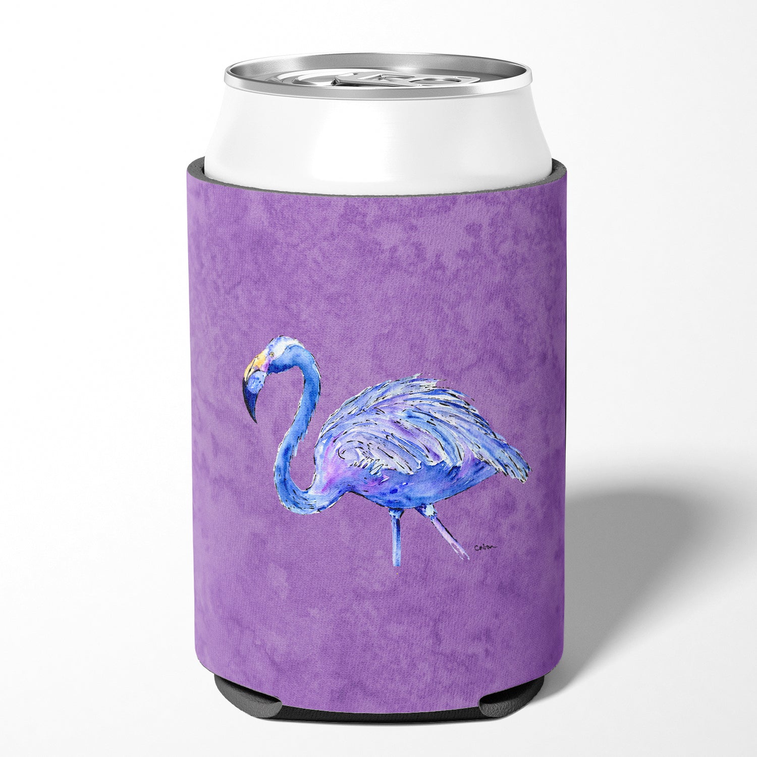 Flamingo on Purple Can or Bottle Beverage Insulator Hugger.