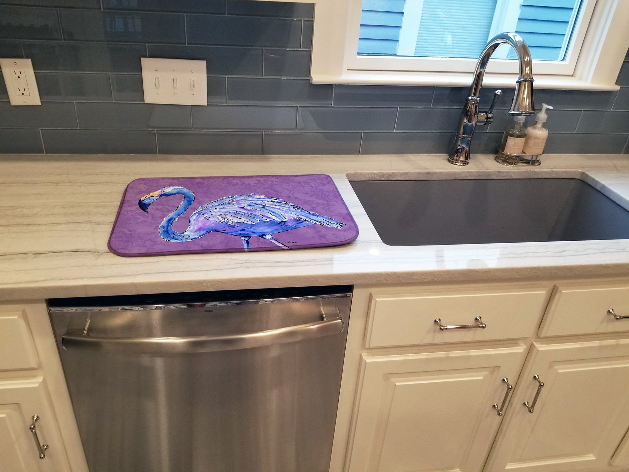 Flamingo on Purple Dish Drying Mat 8874DDM