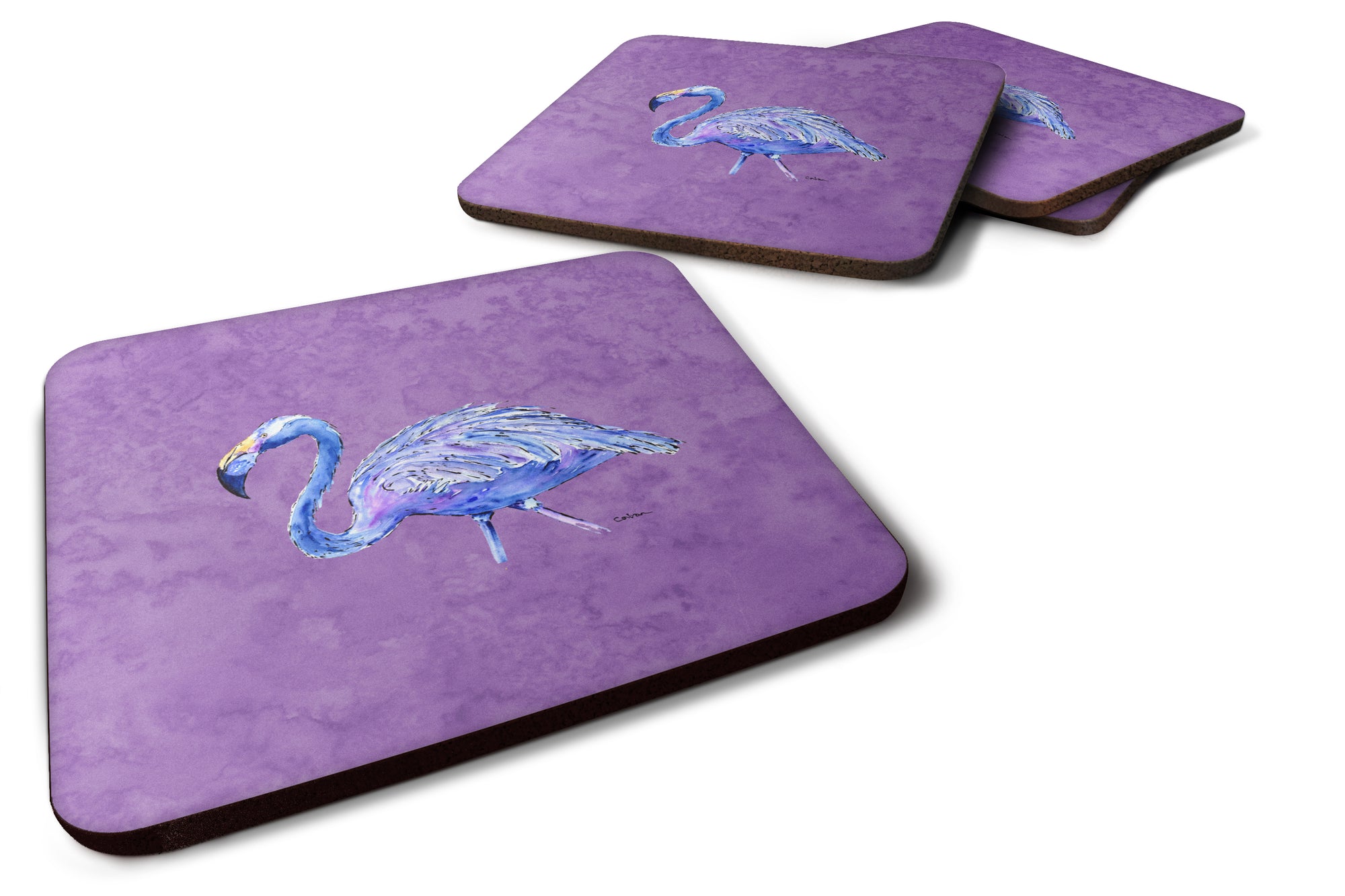 Set of 4 Flamingo on Purple Foam Coasters - the-store.com