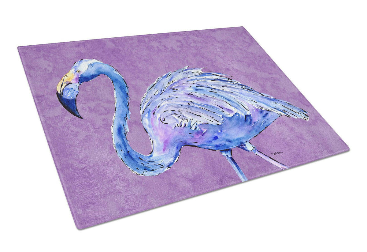 Flamingo on Purple Glass Cutting Board Large by Caroline&#39;s Treasures