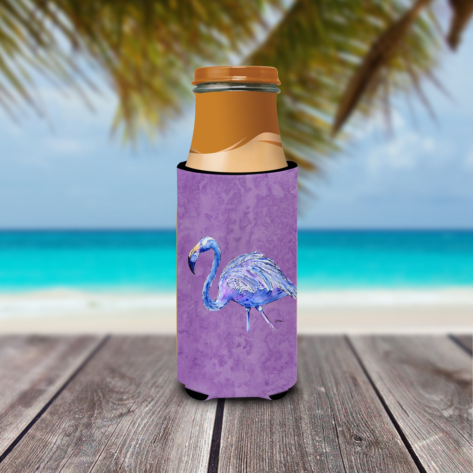 Flamingo on Purple Ultra Beverage Insulators for slim cans 8874MUK.