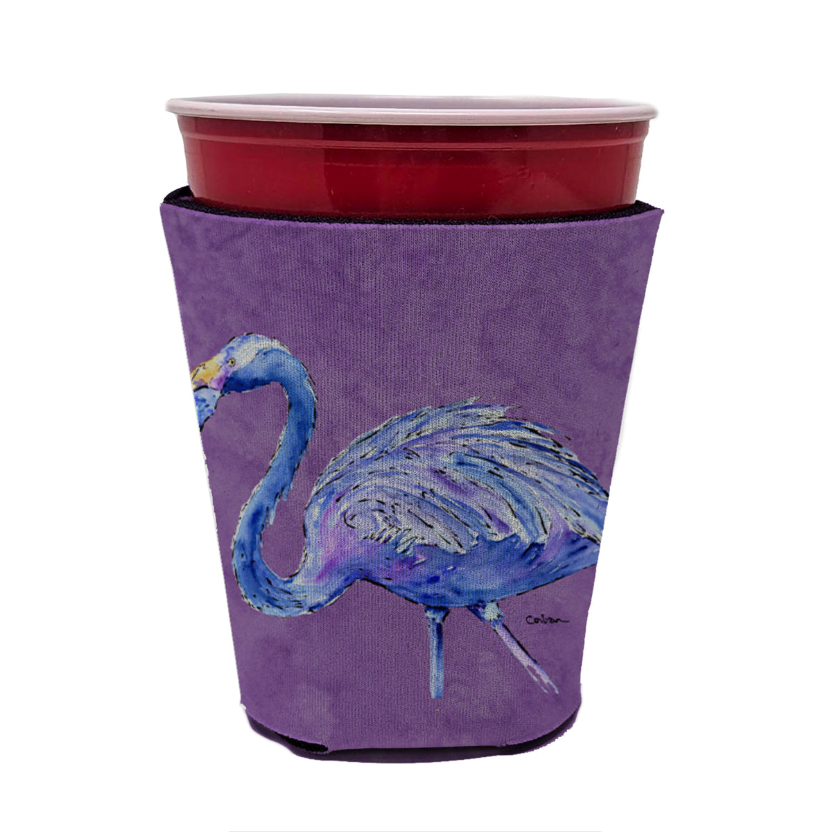 Flamingo on Purple Red Cup Beverage Insulator Hugger