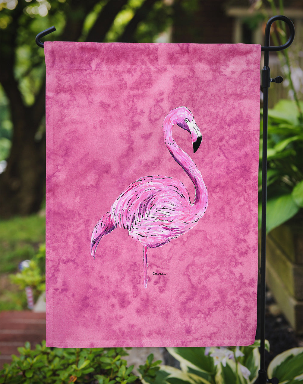 Flamingo on Pink Flag Garden Size.