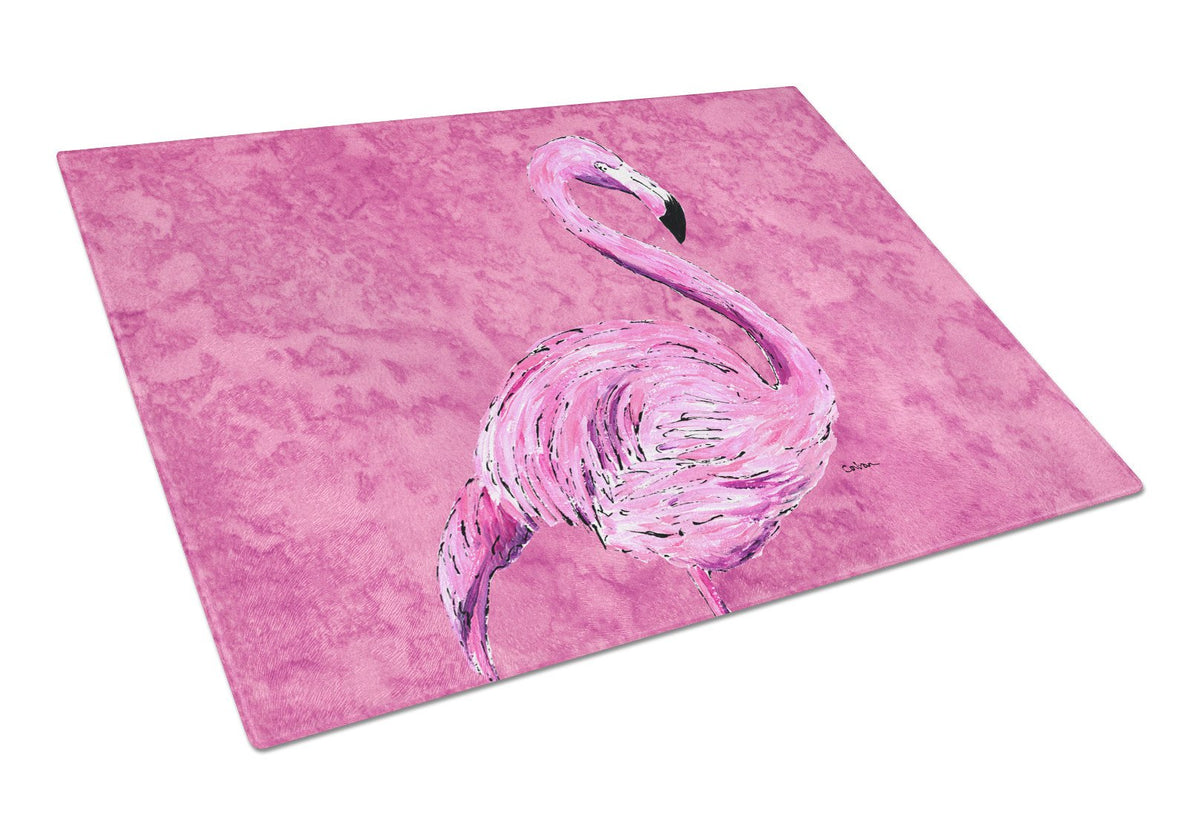 Flamingo on Pink Glass Cutting Board Large by Caroline&#39;s Treasures