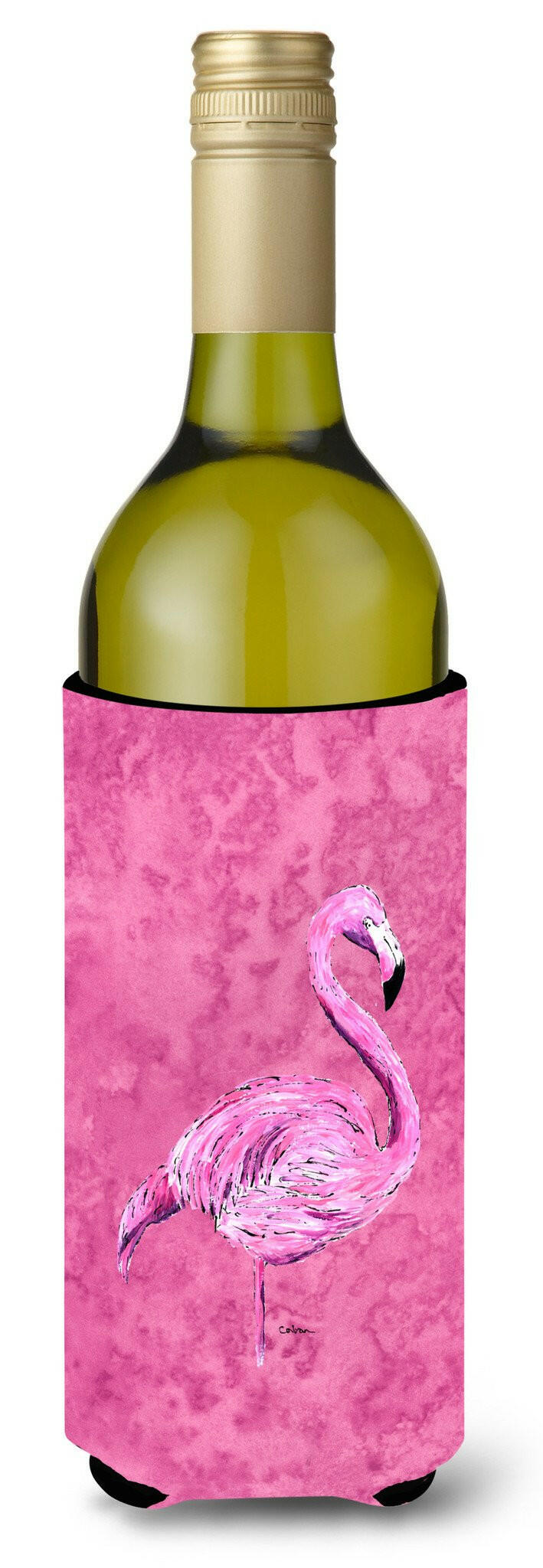 Flamingo on Pink Wine Bottle Beverage Insulator Beverage Insulator Hugger by Caroline&#39;s Treasures