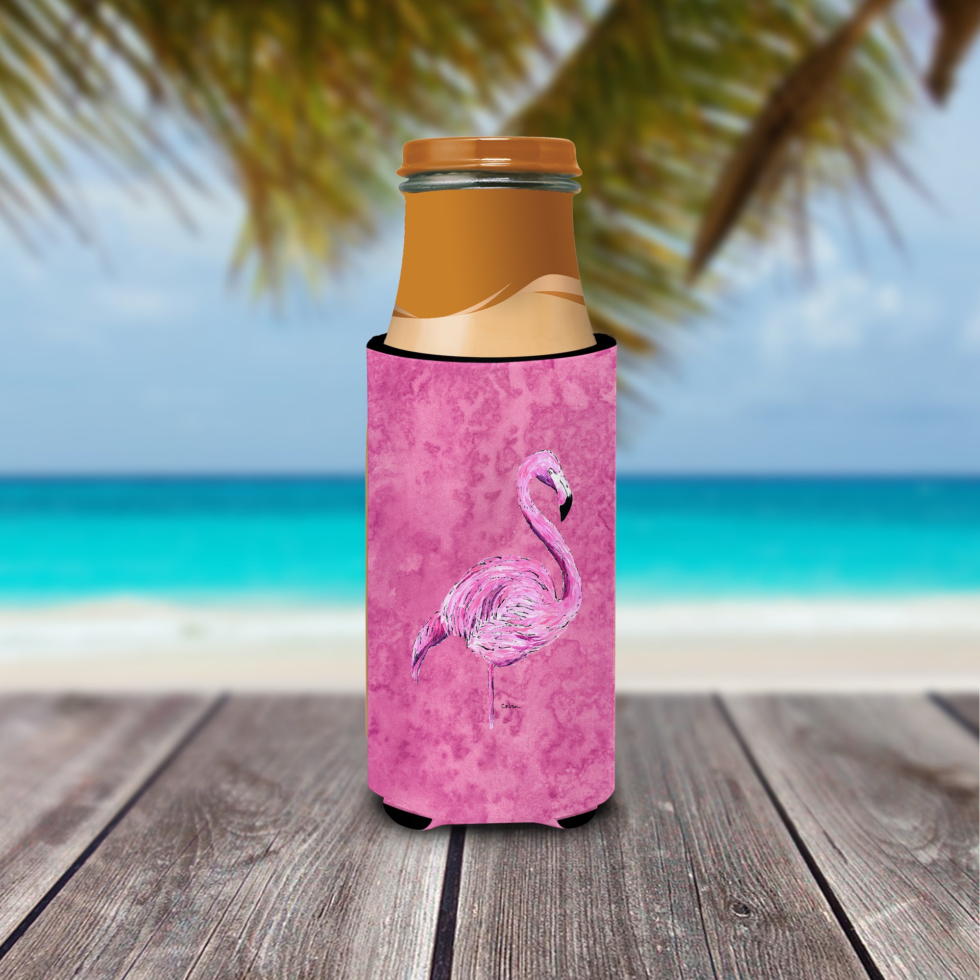 Flamingo on Pink Ultra Beverage Insulators for slim cans 8875MUK.