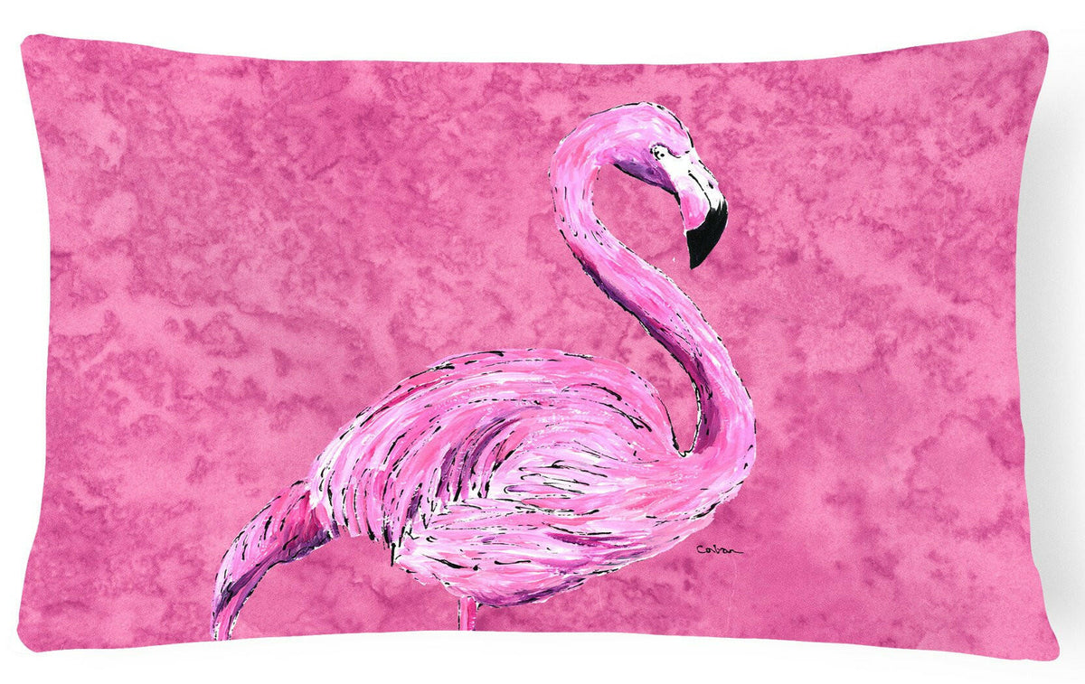 Flamingo on Pink   Canvas Fabric Decorative Pillow by Caroline&#39;s Treasures