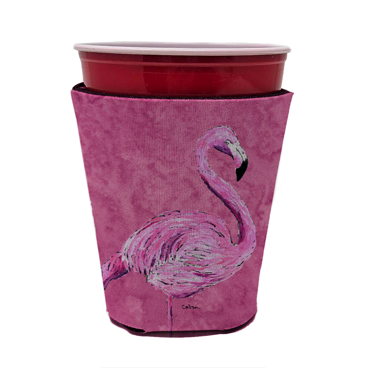 Flamingo on Pink Red Cup Beverage Insulator Hugger