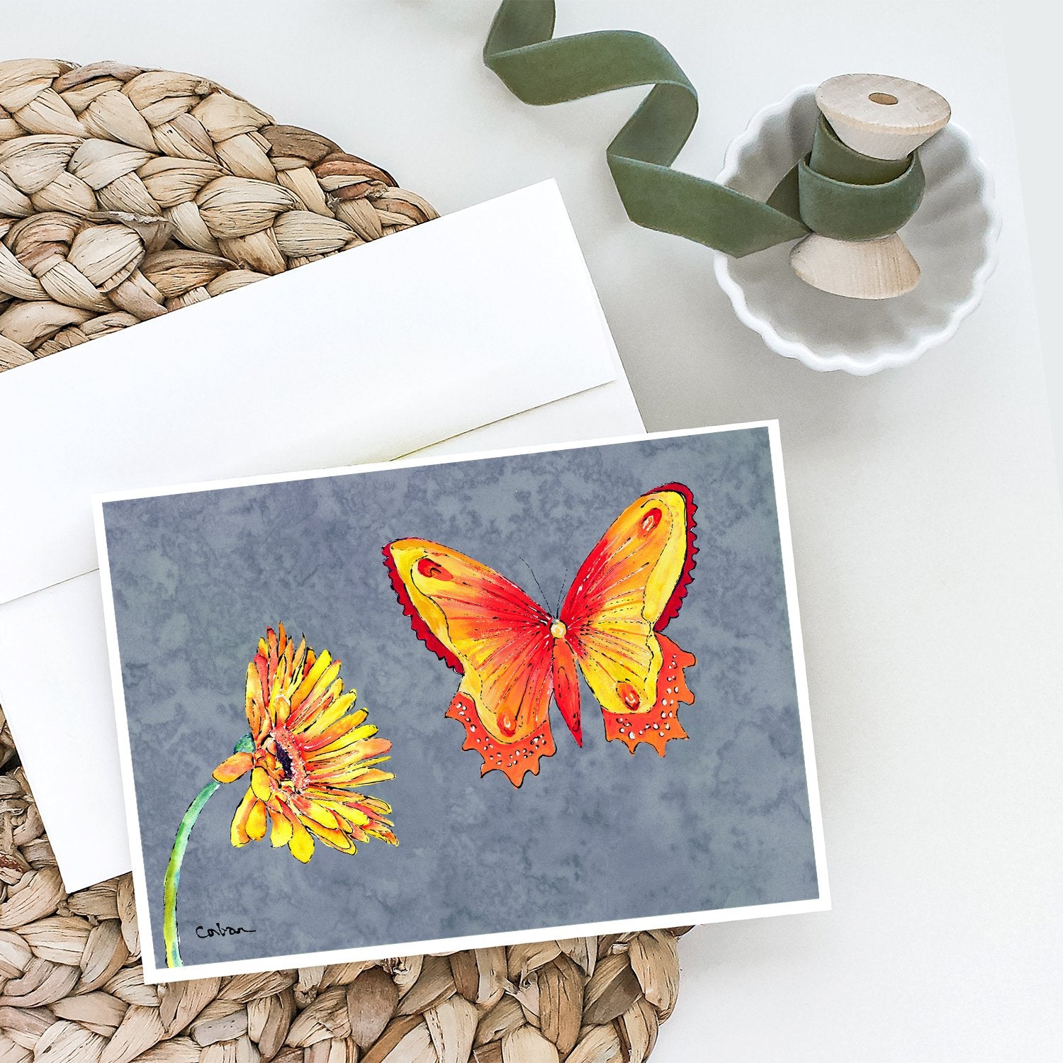 Gerber Daisy and Buttefly Greeting Cards and Envelopes Pack of 8 - the-store.com