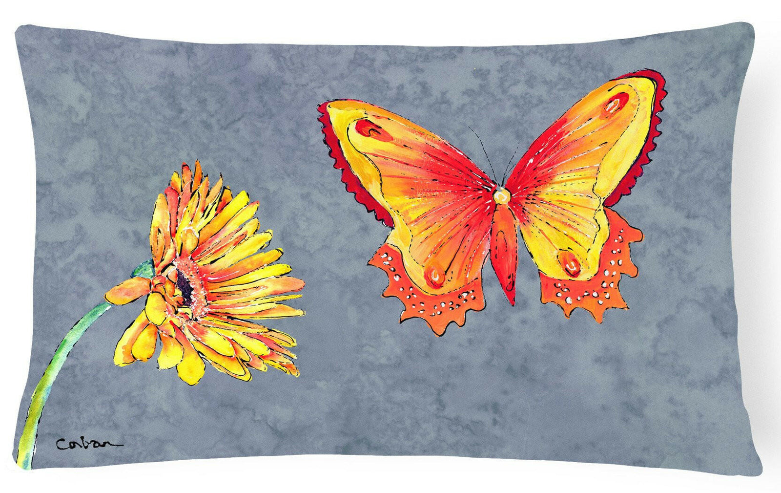 Gerber Daisy and Buttefly   Canvas Fabric Decorative Pillow by Caroline's Treasures