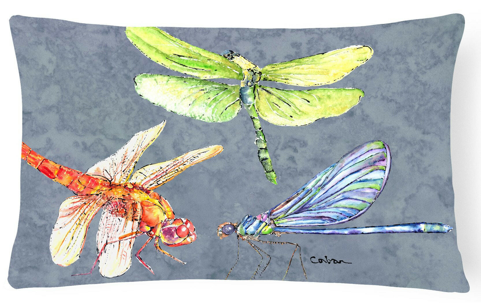 Dragonfly Times Three   Canvas Fabric Decorative Pillow by Caroline's Treasures