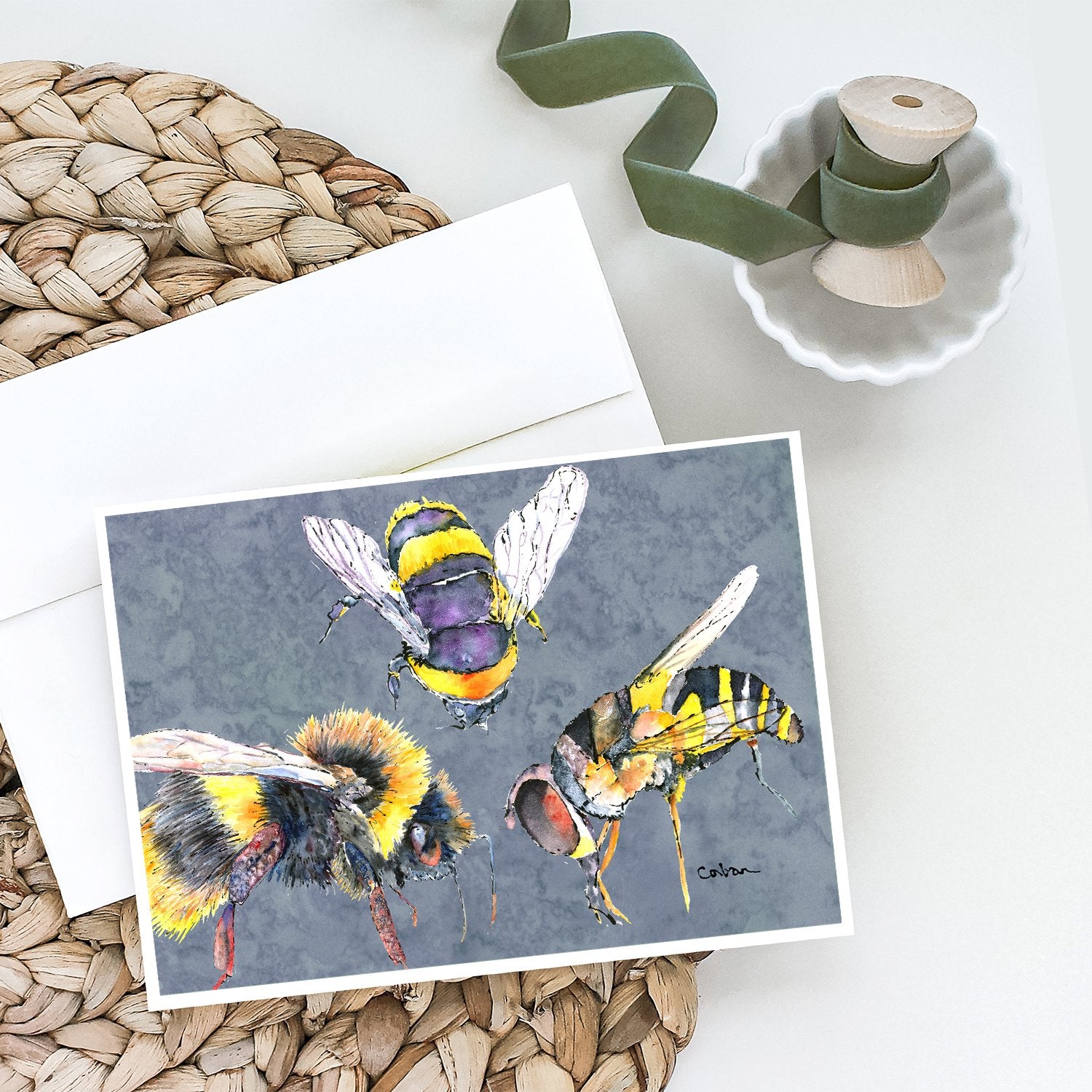 Caroline's Treasures Bee Bees Times Three Greeting Cards - Blank Note Cards – 8-Pack of Artist-Designed Cards with Envelopes