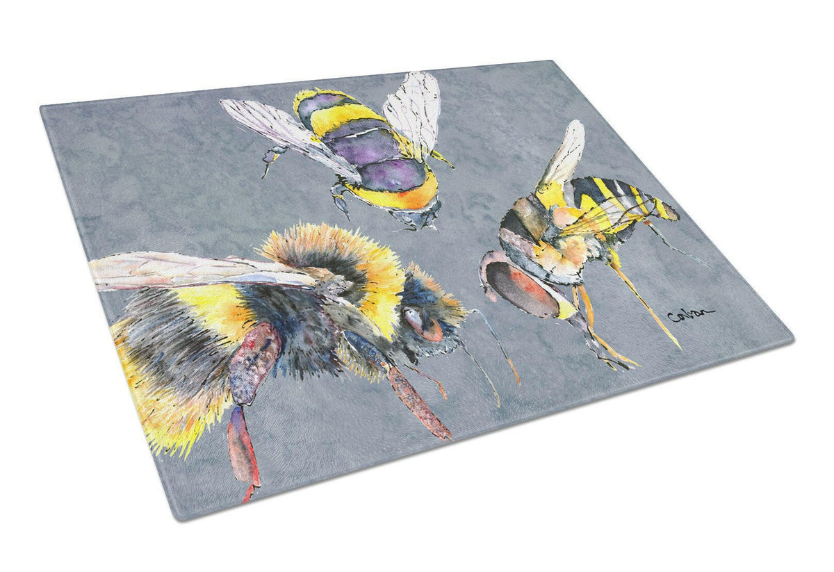 Bee Bees Times Three Glass Cutting Board Large by Caroline&#39;s Treasures