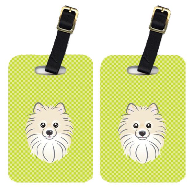 Pair of Checkerboard Lime Green Pomeranian Luggage Tags BB1269BT by Caroline&#39;s Treasures