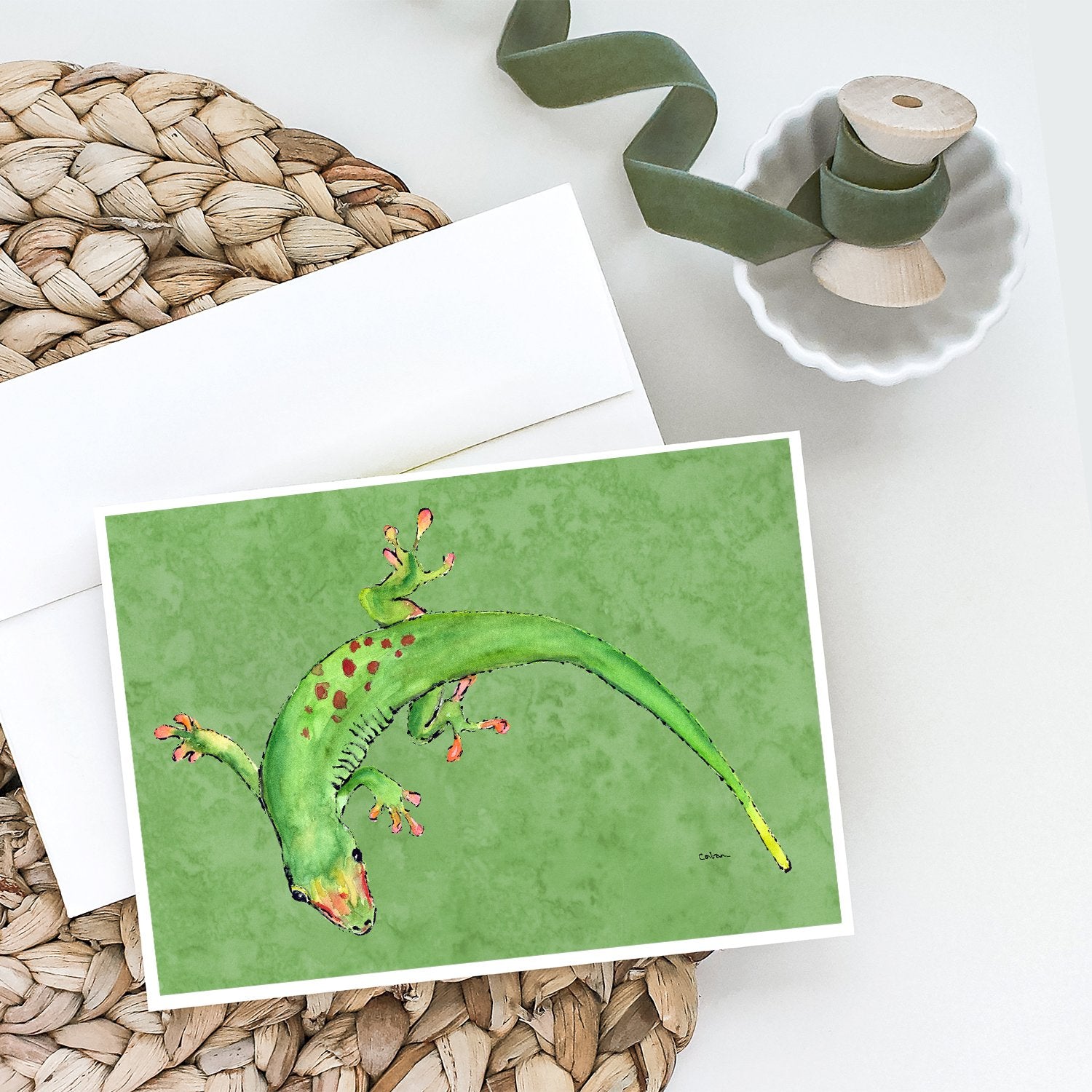 Caroline's Treasures Gecko Greeting Cards - Blank Note Cards – 8-Pack of Artist-Designed Cards with Envelopes
