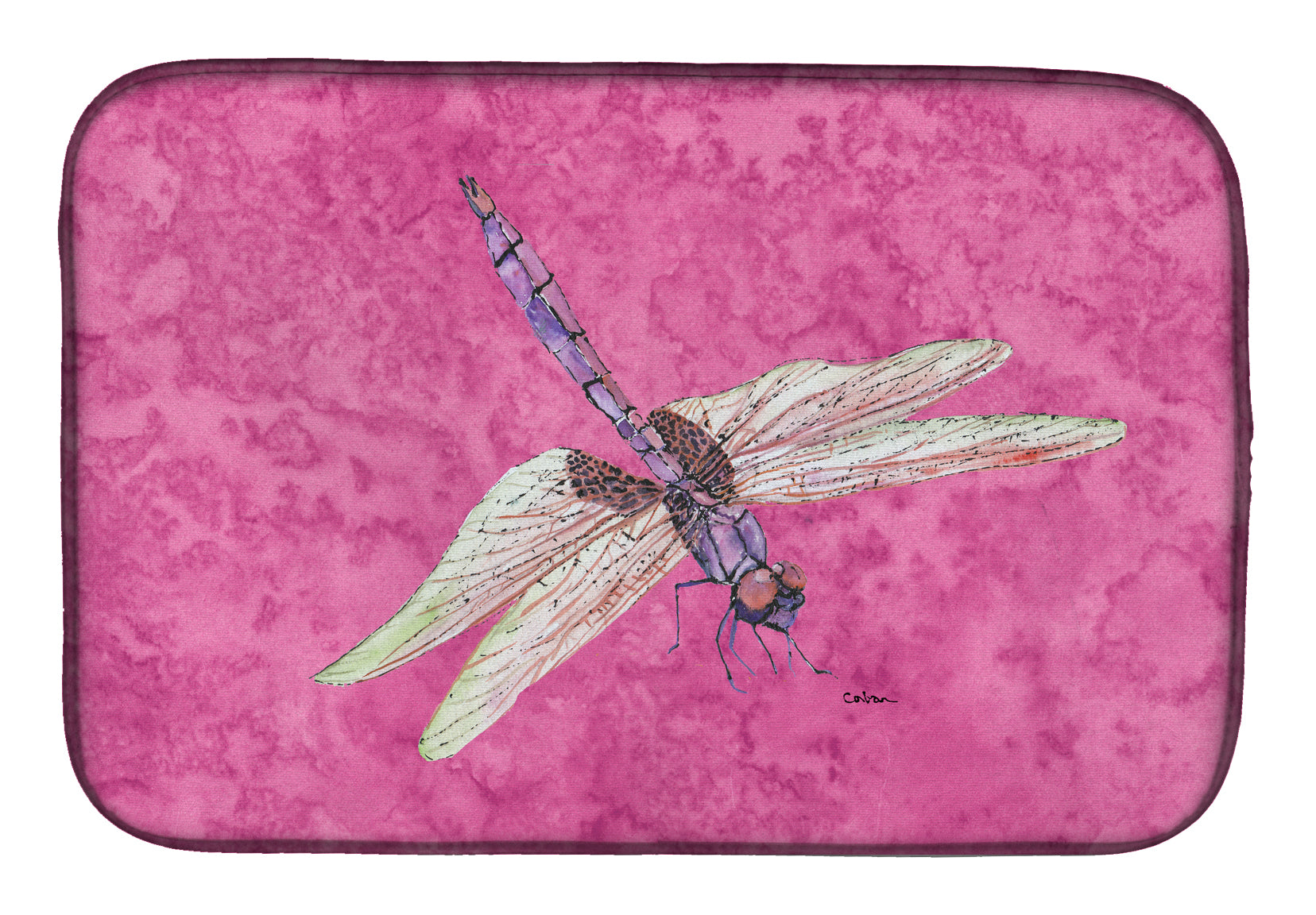 Dragonfly on Pink Dish Drying Mat 8891DDM