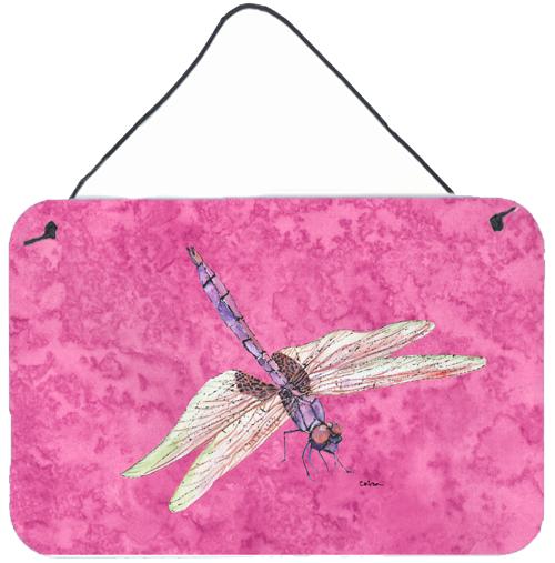 Dragonfly on Pink Aluminium Metal Wall or Door Hanging Prints by Caroline&#39;s Treasures