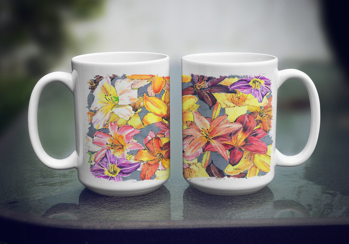 Day Lillies Dishwasher Safe Microwavable Ceramic Coffee Mug 15 ounce 8892CM15  the-store.com.