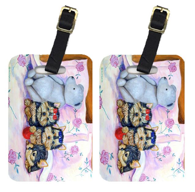 Pair of 2 Yorkie Puppies three in a row Luggage Tags by Caroline&#39;s Treasures
